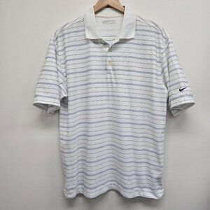 Nike Fit Dry Golf Mens Collared Polo Shirt White Blue Stripe Size Large